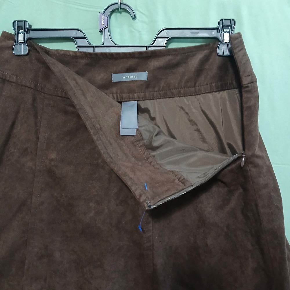 Vintage Liz Claiborne 90s Brown Faux Suede Zip Knee Length Skirt Women's Size 10 - Picture 8 of 11